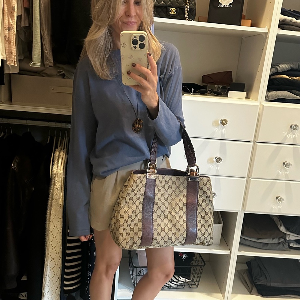 Vintage Gucci Libeccio Bamboo Canvas Tote